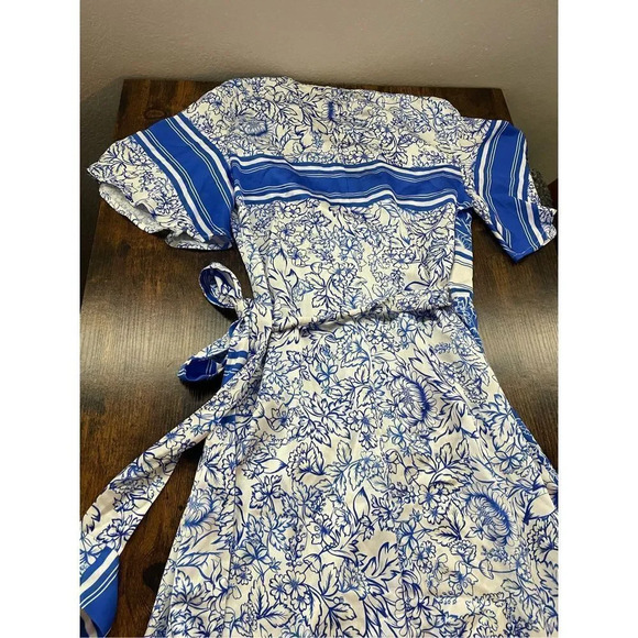 never fully dressed blue floral print wrap dress short sleeve size US 2 - Picture 7 of 10